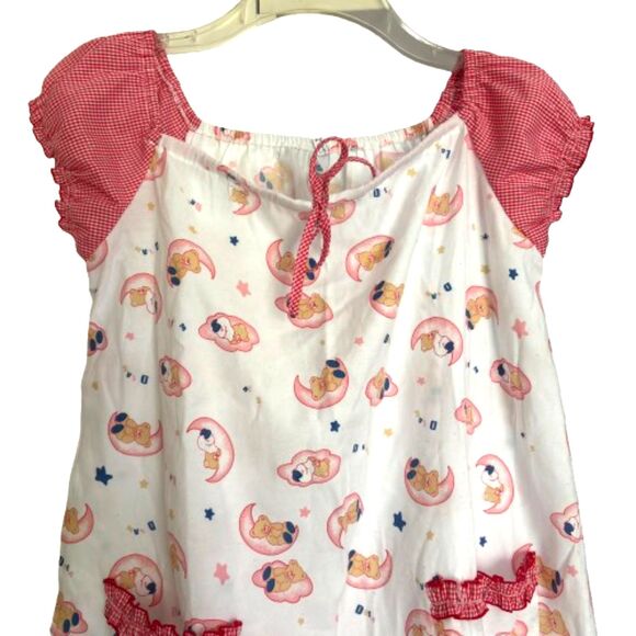 Gingham Check Trim Sleepy Teddy Bear Cottage Core Nightgown Woman's Med. #A - Picture 3 of 7